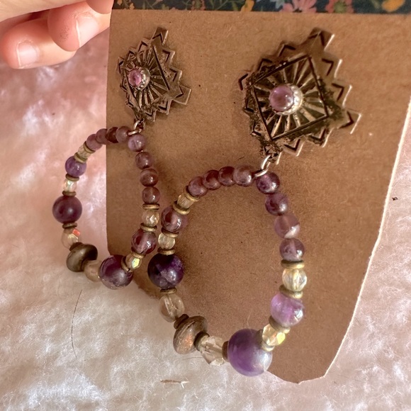 Southwest Inspired Beaded Hoop Amethyst Earrings - Picture 6 of 8